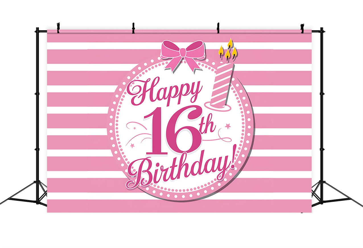 Birthday Backdrop Personalized Sweet 16 Pink Stripes Backdrop UK BRP2-225