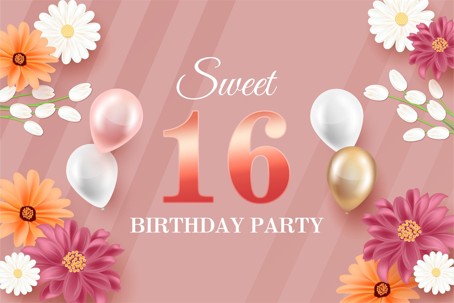 Personalised Backdrop Birthday Floral Sweet 16 Balloon Backdrop UK BRP2-228