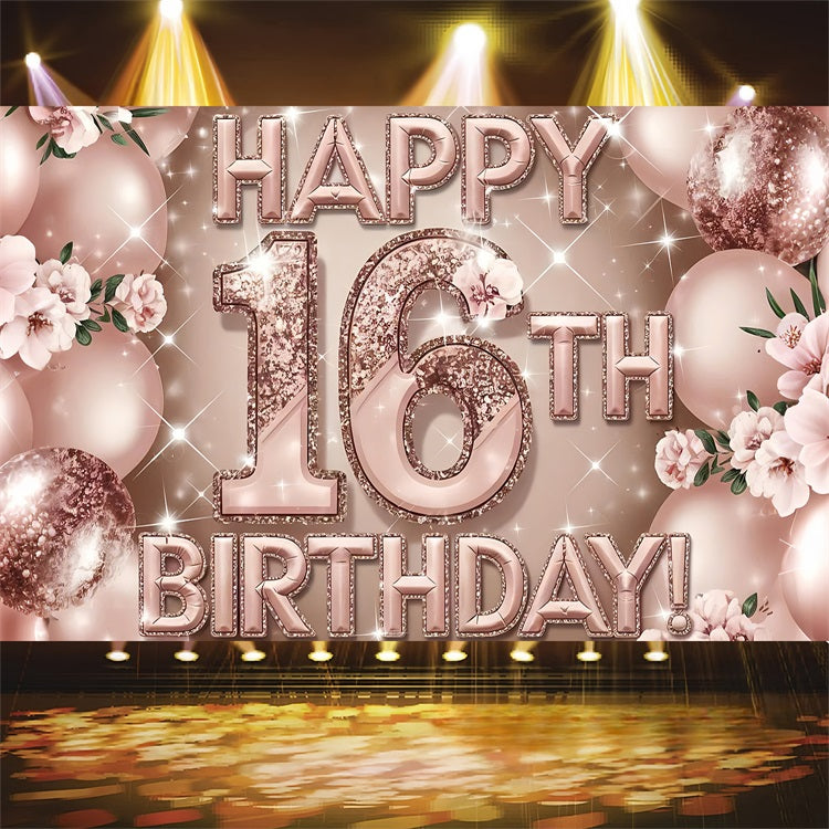 Personalized Backdrops Birthday Glitter Rose Gold 16th Backdrop UK BRP2-229