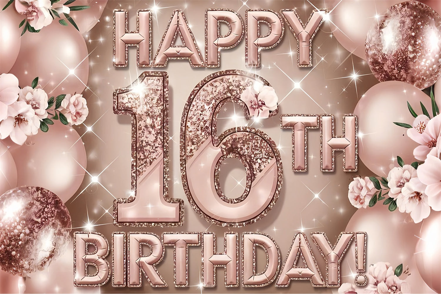 Personalized Backdrops Birthday Glitter Rose Gold 16th Backdrop UK BRP2-229