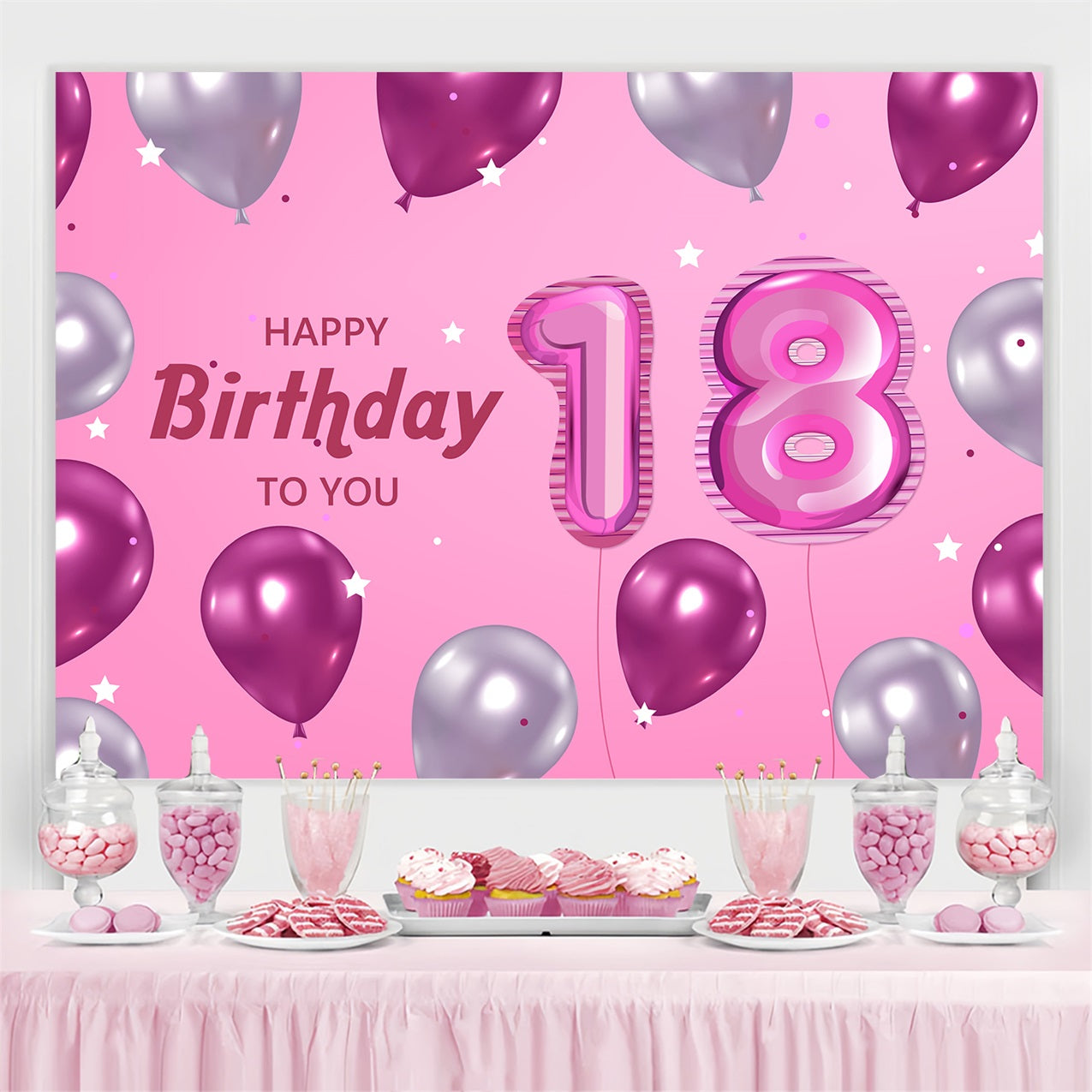 Customized Birthday Backdrops Sparkling Balloon 18th Backdrop UK BRP2-232