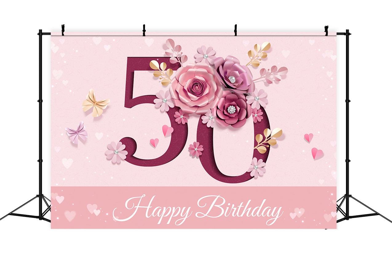 Personalized 50th Birthday Backdrop Floral Celebration Backdrop UK BRP2-233