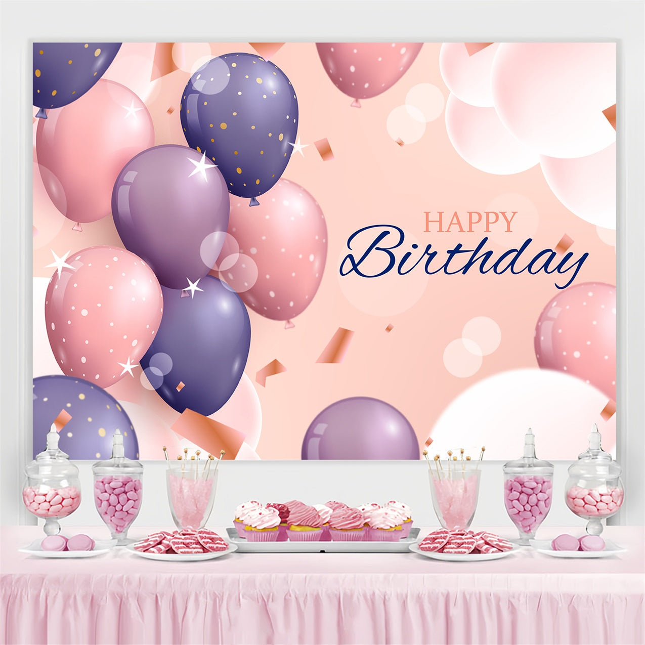 Custom Happy Birthday Backdrop Floating Balloon Sparkles Backdrop UK BRP2-236