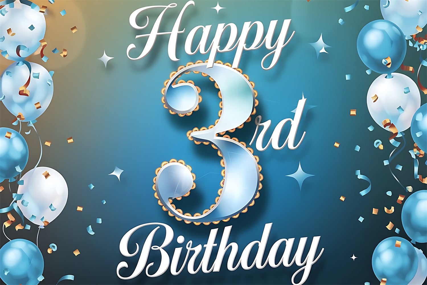 Custom Birthday Backdrops Happy 3rd Balloon Backdrop UK BRP2-237