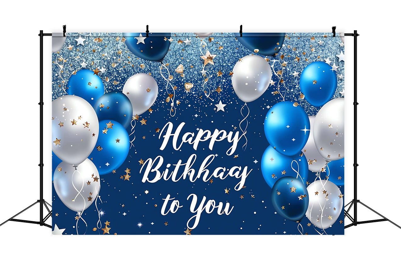 Personalised Backdrop For Birthday Blue White Balloon Glitter Backdrop UK BRP2-239