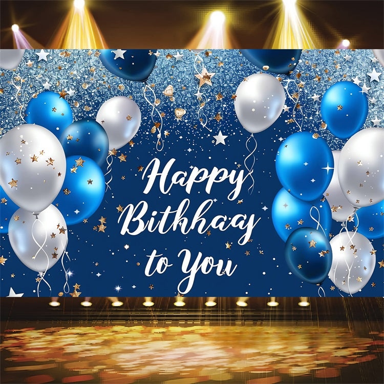 Personalised Backdrop For Birthday Blue White Balloon Glitter Backdrop UK BRP2-239