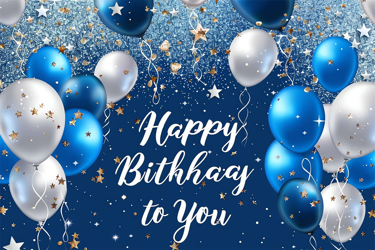 Personalised Backdrop For Birthday Blue White Balloon Glitter Backdrop UK BRP2-239