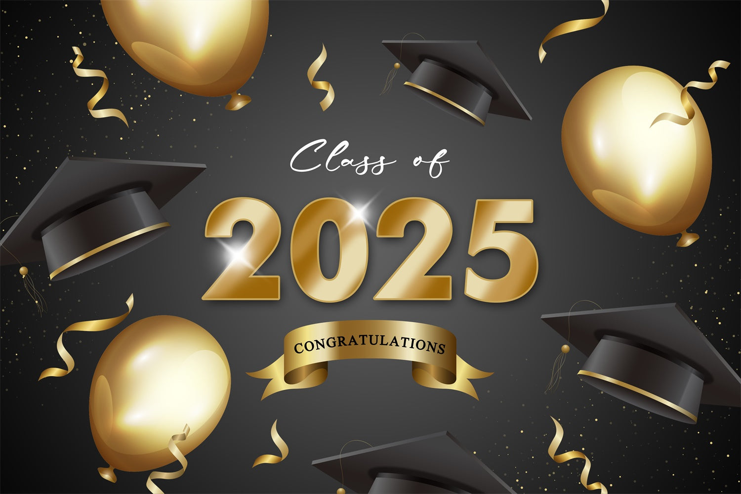 2025 Graduation Backdrop Shiny Gold Balloon Graduation Party Backdrop UK BRP2-248