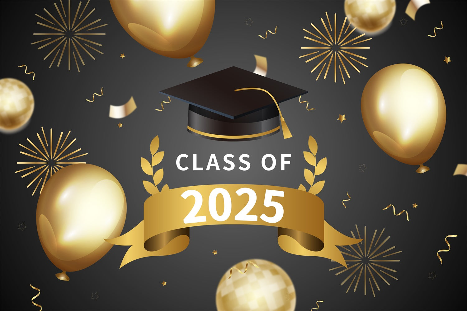 Graduated Backdrop Fireworks Golden Balloons Graduation Party Backdrop UK BRP2-250