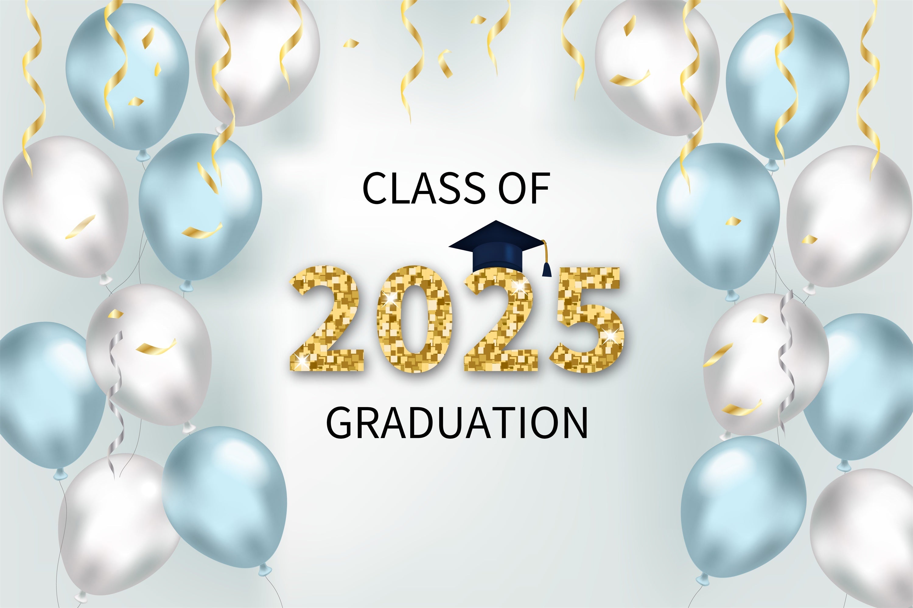 Graduation Backdrop Photoshoot Elegant Blue Silver Graduation Party Backdrop UK BRP2-253