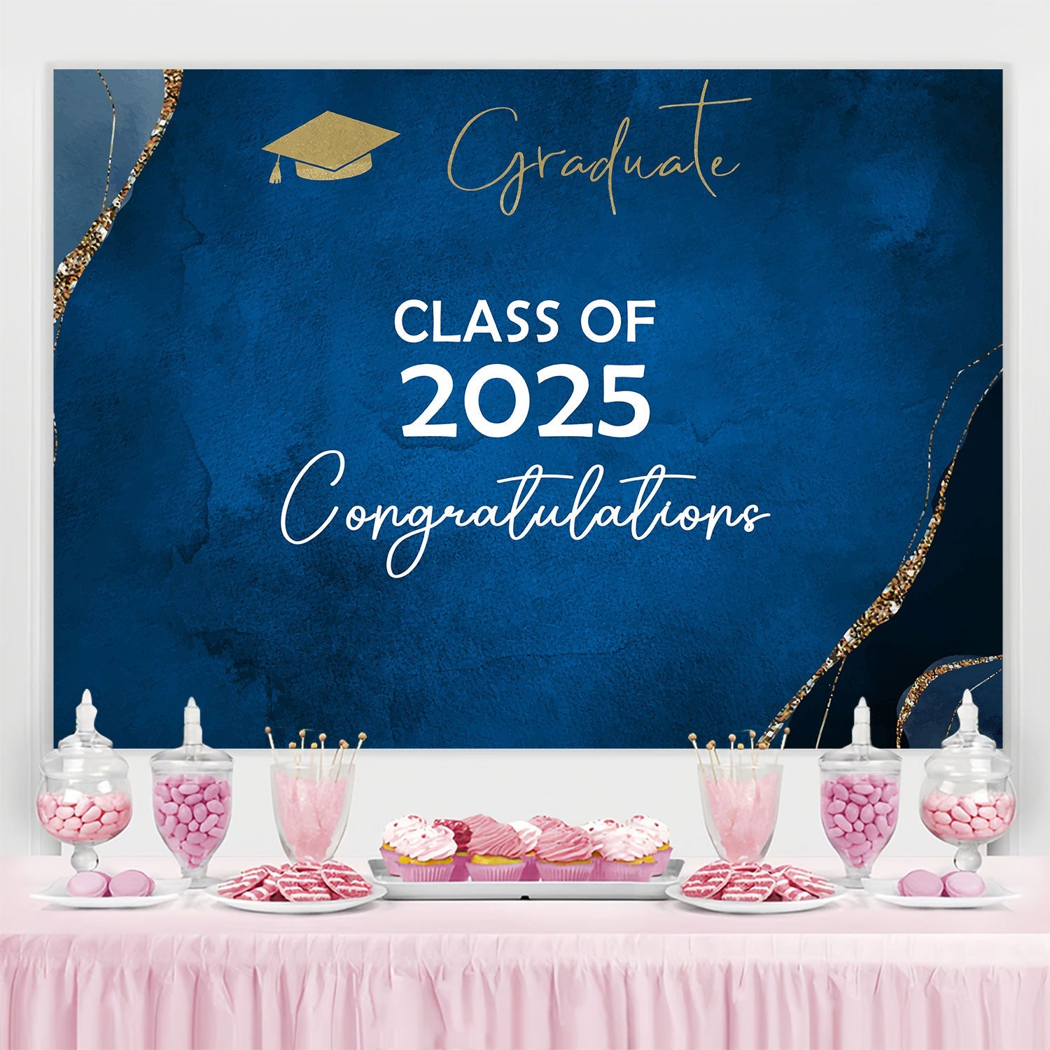 2025 Graduation Backdrop Modern Blue Graduation Party Backdrop UK BRP2-255