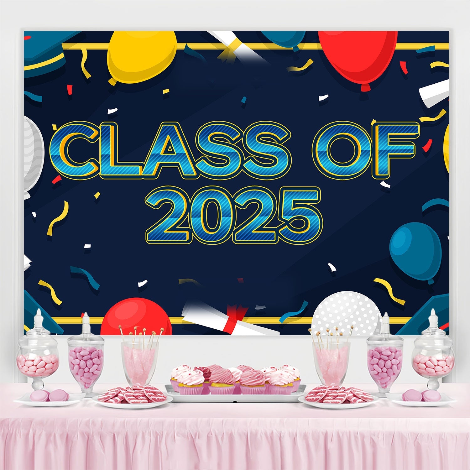 Graduation Backdrop Colorful Balloon Confetti Graduation Party Backdrop UK BRP2-261
