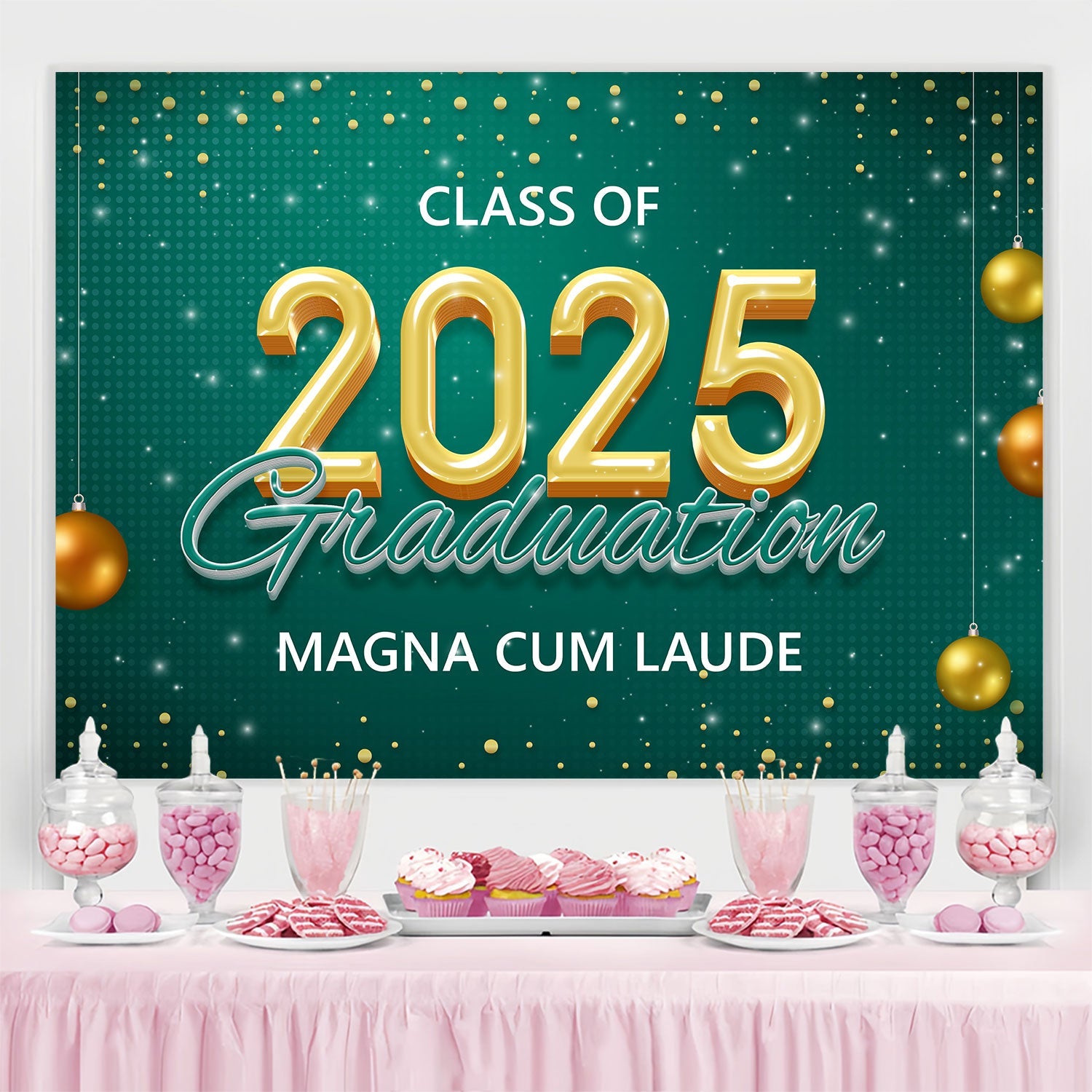 Graduation Photo Backdrop Glittering Green Graduation Party Backdrop UK BRP2-273
