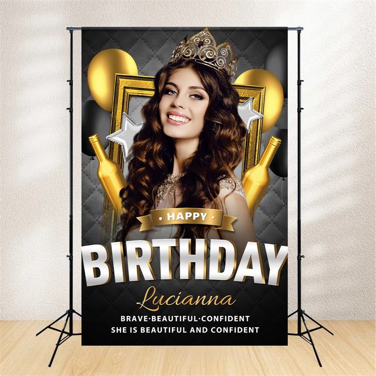 Personalized Backdrops Birthday Golden Champagne Balloon Backdrop UK BRP2-52