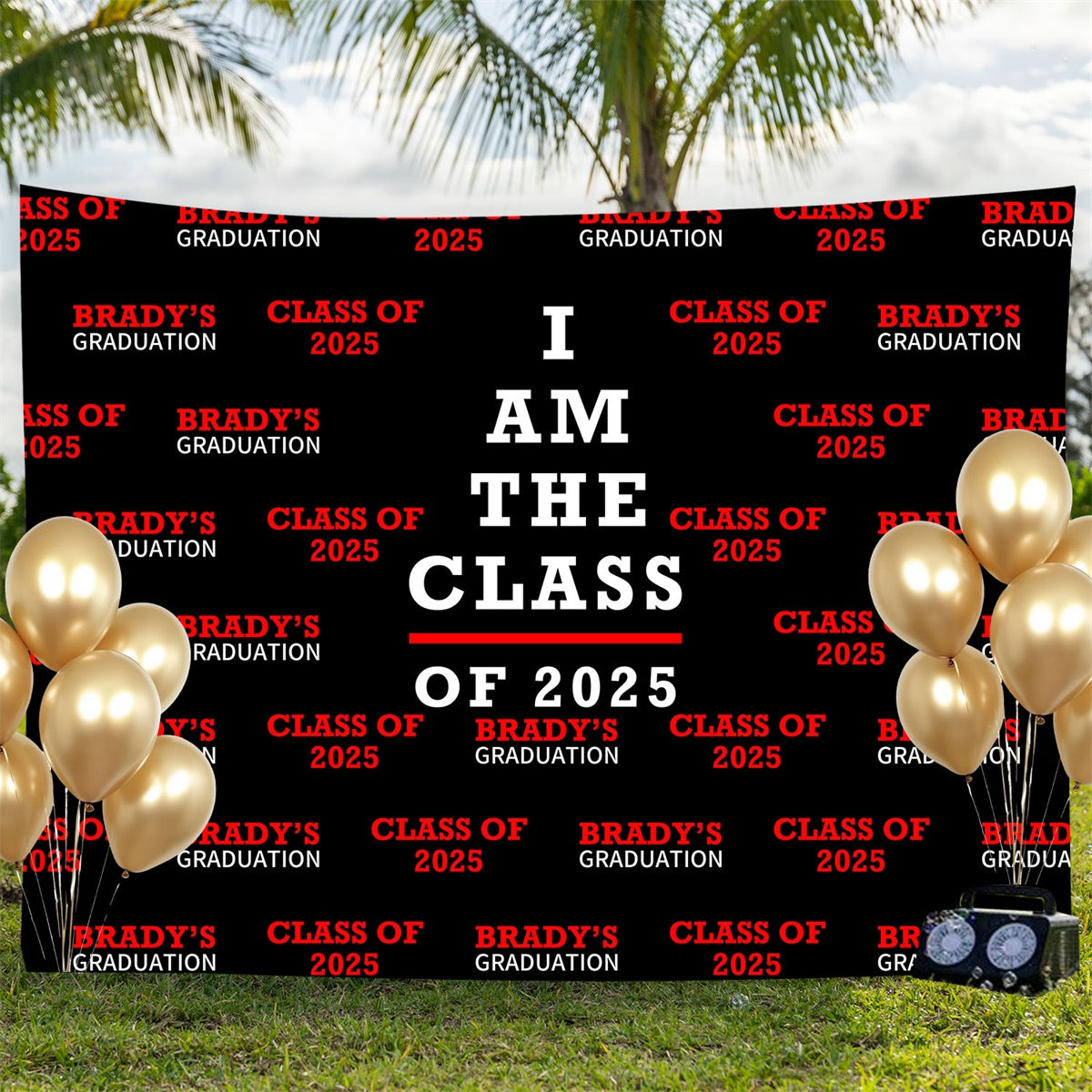 Personalized Graduation Backdrop Bold Red Black Graduation Party Backdrop UK BRP3-10