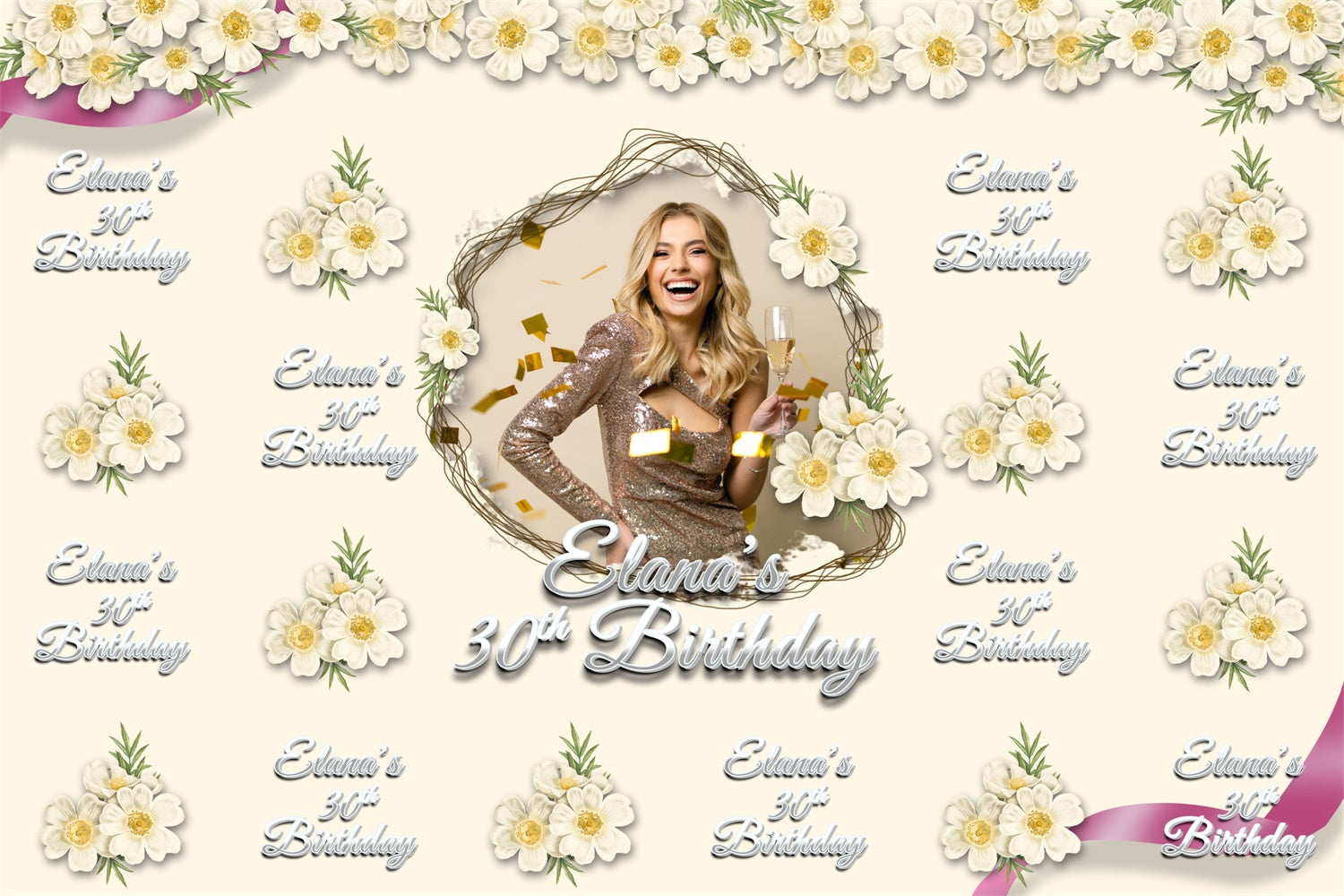 Custom Made Birthday Backdrops Classy Ivory Bloom 30th Backdrop UK BRP3-103
