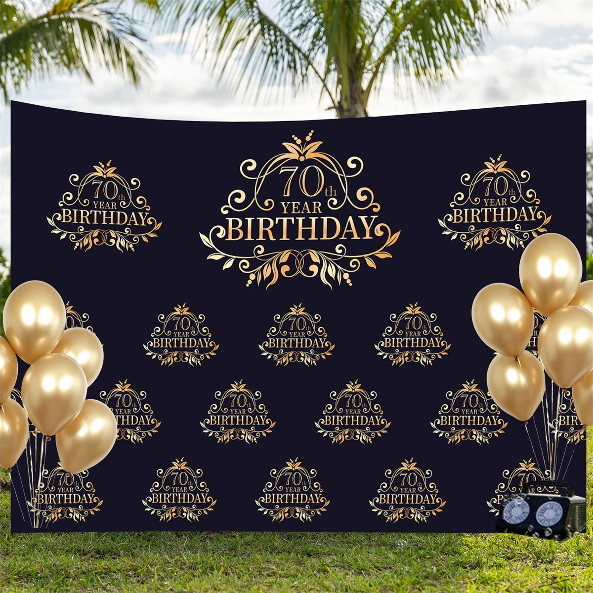 Customized Birthday Backdrop Elegant Gold Black 70th Backdrop UK BRP3-104