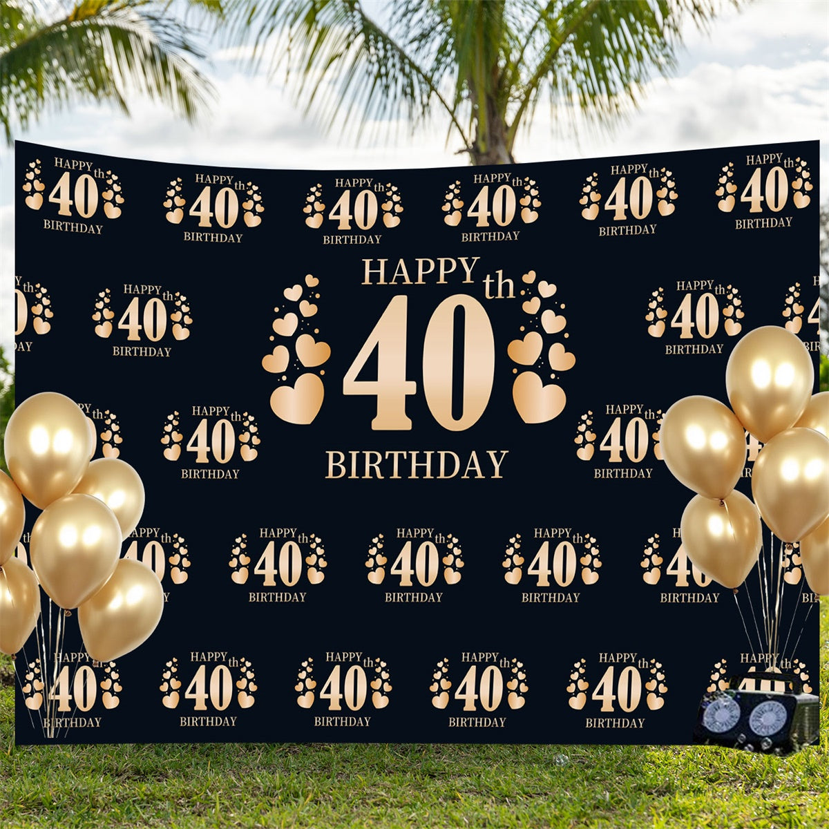 Personalized 40th Birthday Backdrop Chic Golden Hearts Backdrop UK BRP3-108