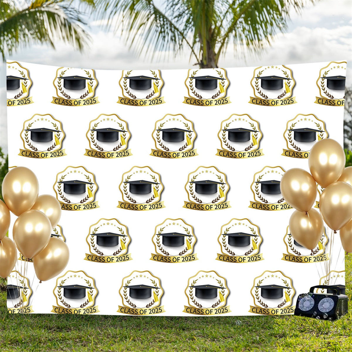 Custom Graduation Backdrops Classic Gold Emblem Graduation Party Backdrop UK BRP3-11