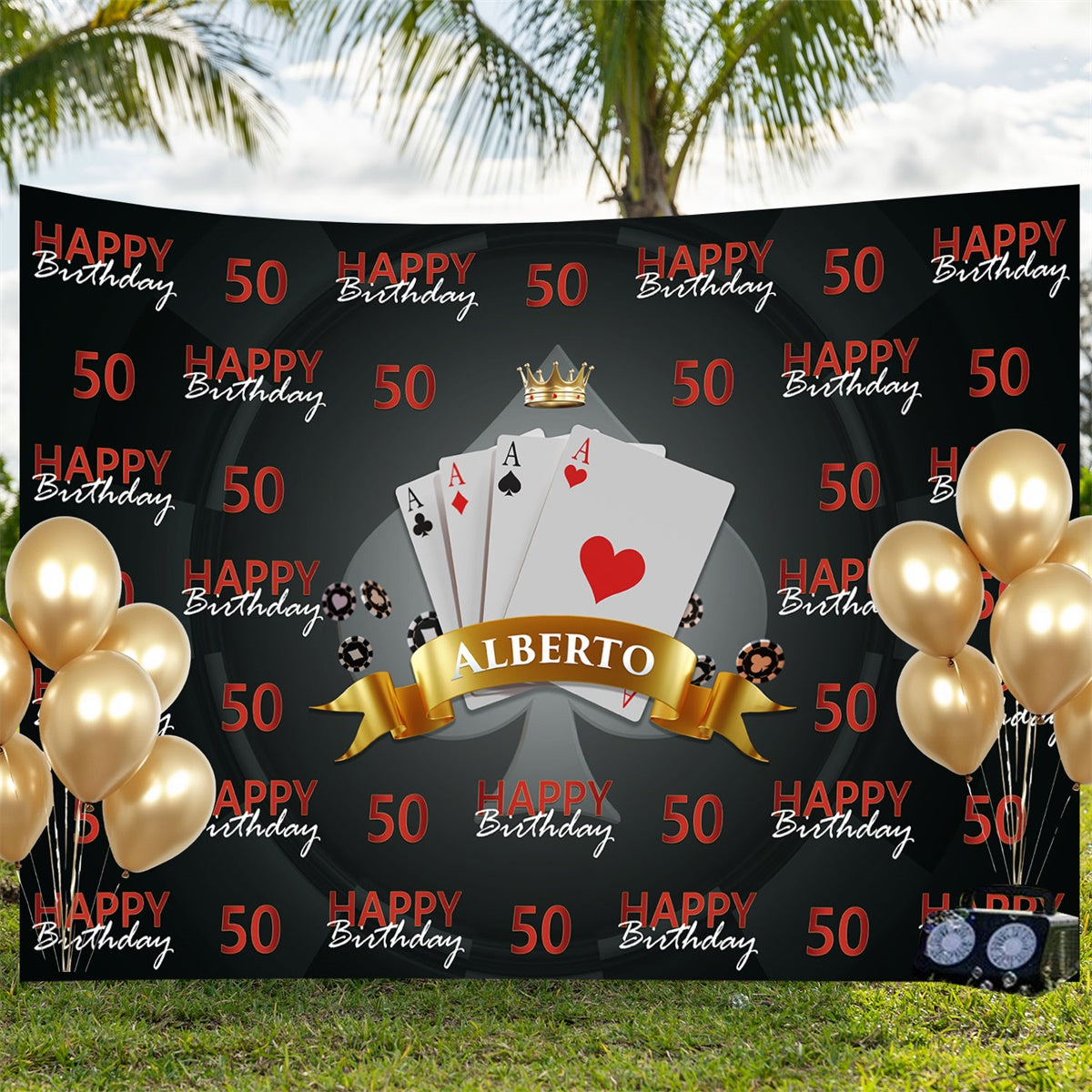 Personalized 50th Birthday Backdrop Poker Party Backdrop UK BRP3-110