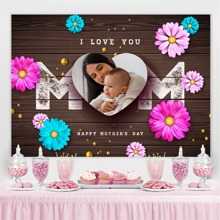 Mothers Day Photo Backdrop Rustic Floral Heart Personalized Backdrop UK BRP3-111