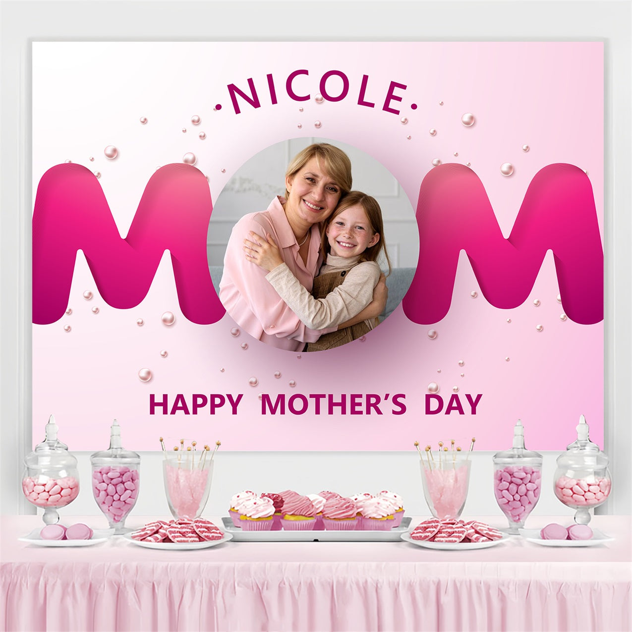 Mothers Day Backdrops Pink Pearls Letter Custom Backdrop UK BRP3-112