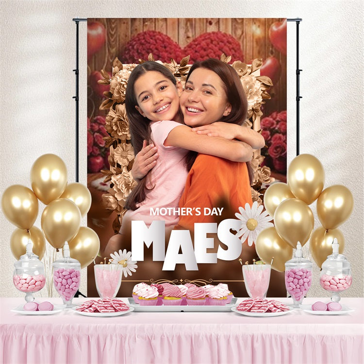 Mother's Day Photo Backdrop Elegant Golden Roses Personalised Backdrop UK BRP3-117