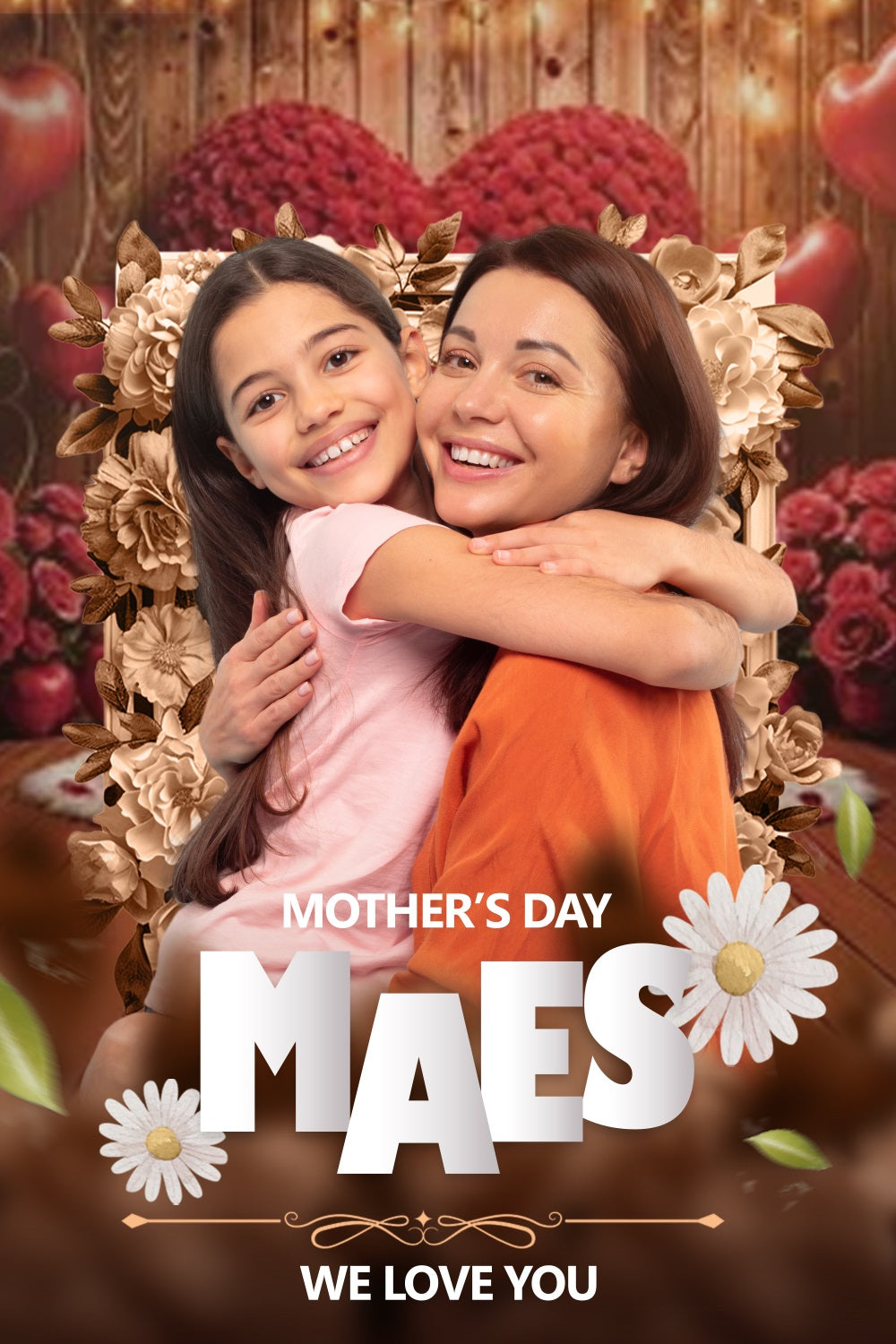 Mother's Day Photo Backdrop Elegant Golden Roses Personalised Backdrop UK BRP3-117