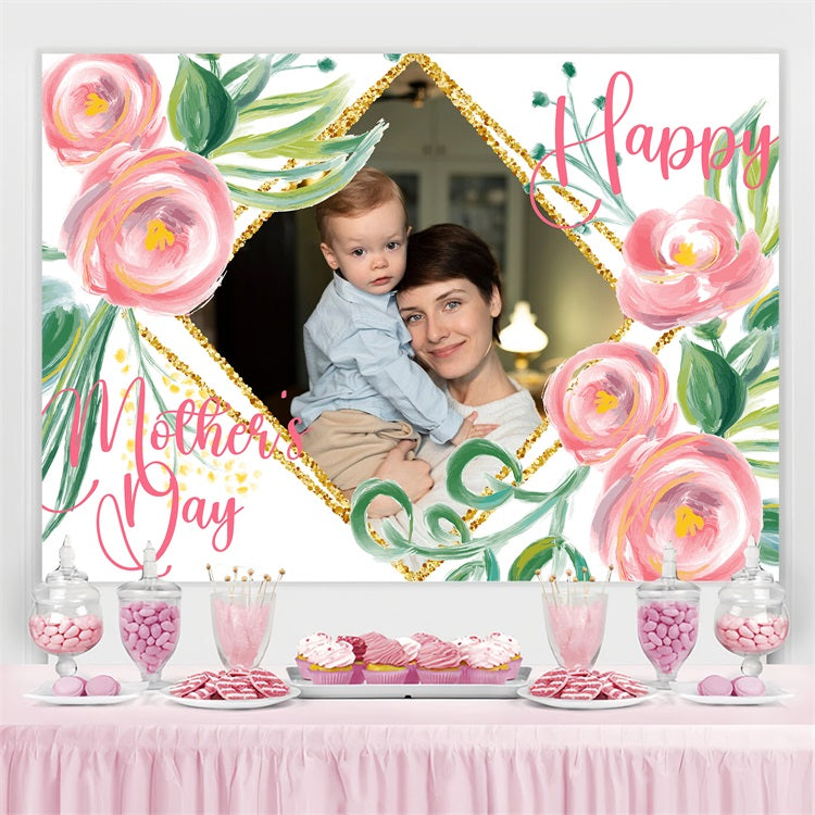 Mother's Day Photo Backdrops Gold Frame Floral Personalised Backdrop UK BRP3-122