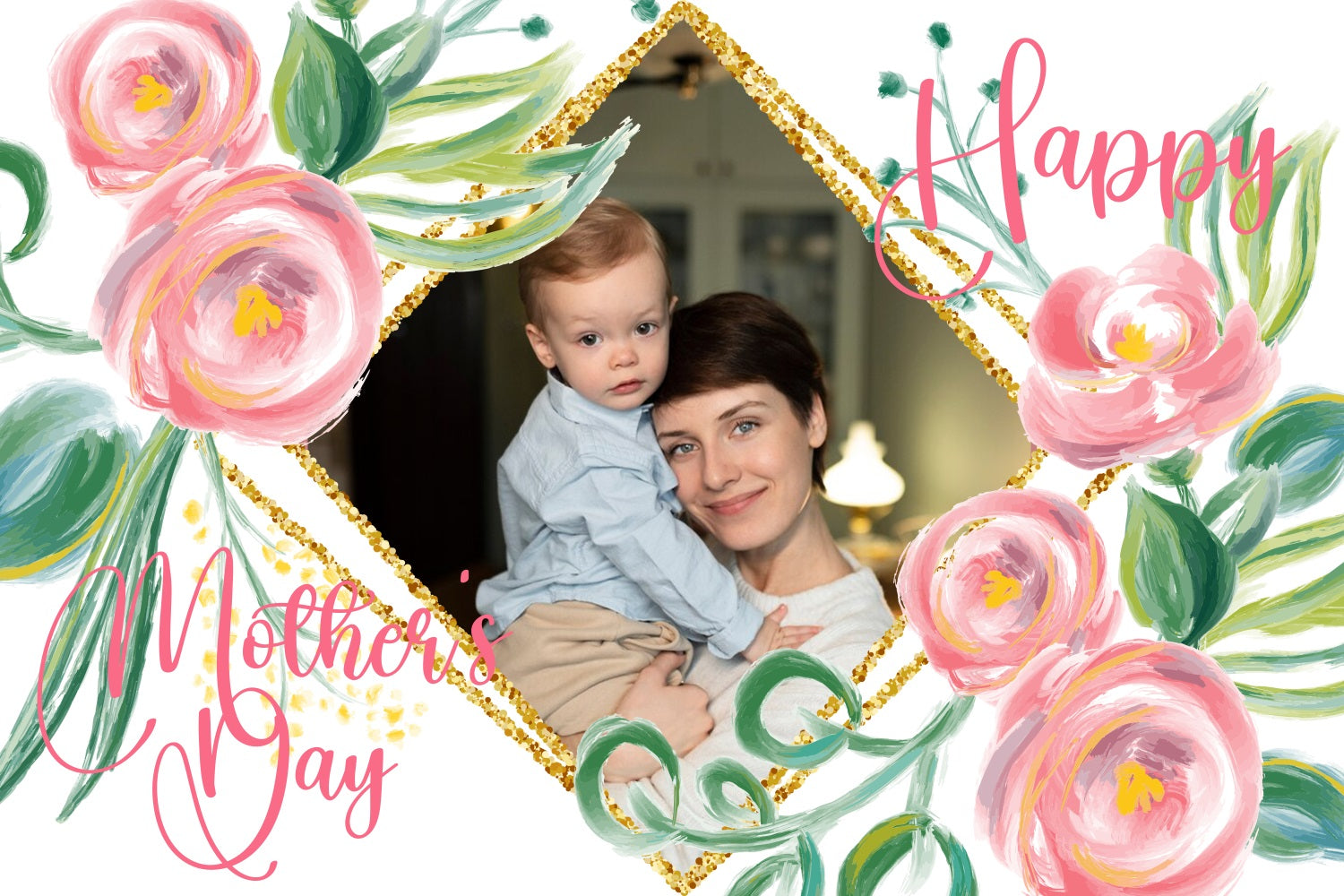 Mother's Day Photo Backdrops Gold Frame Floral Personalised Backdrop UK BRP3-122