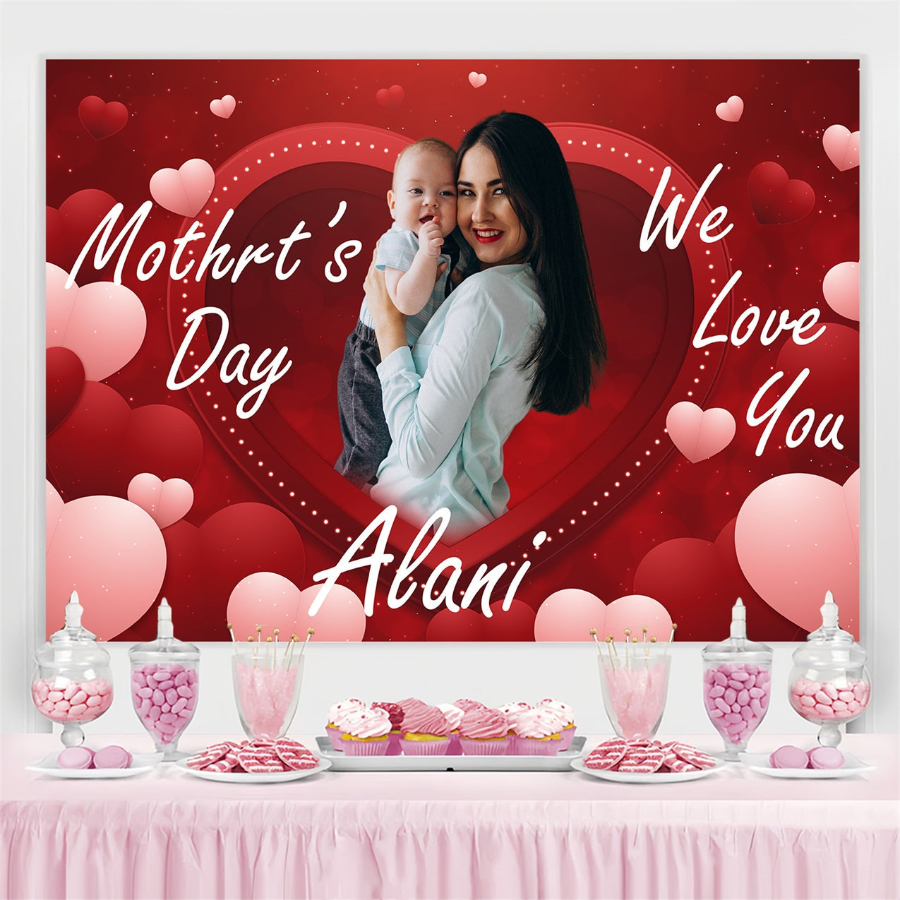 Mother Day Backdrop Red Hearts Celebration Personalized Backdrop UK BRP3-129