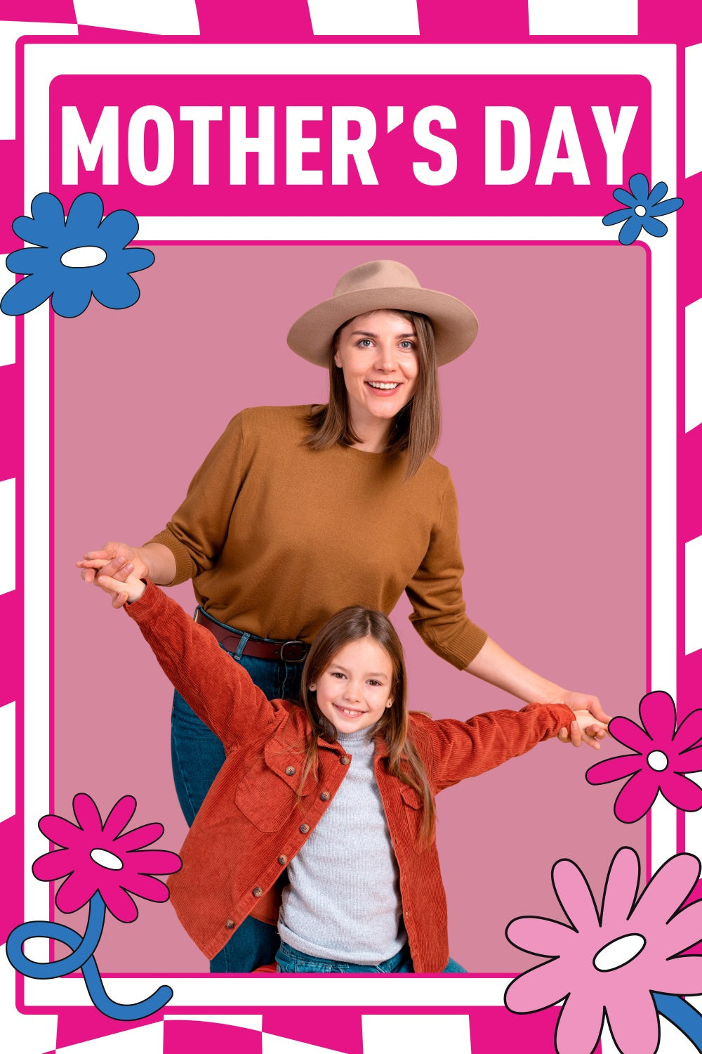 Mothers Day Photo Backdrop Pink Checkered Bond Personalized Backdrop UK BRP3-155