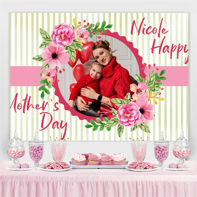 Backdrops For Mother's Day Floral Stripes Personalised Backdrop UK BRP3-158