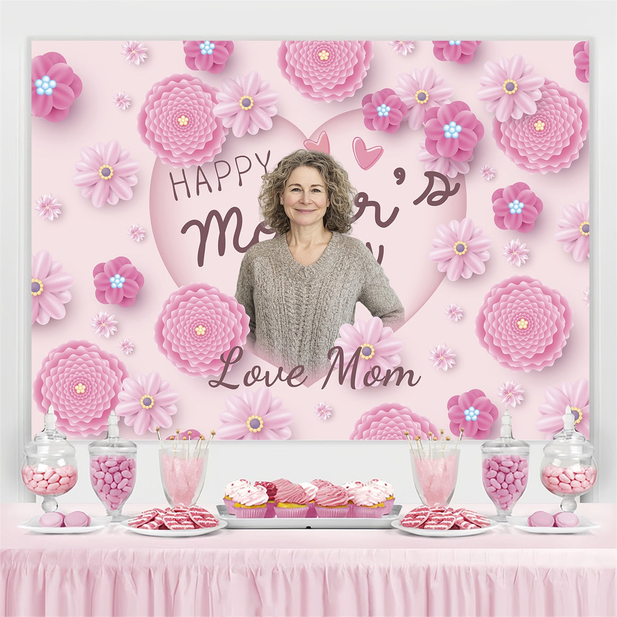 Happy Mothers Day Backdrop Soft Pink Blossom Personalized Backdrop UK BRP3-161