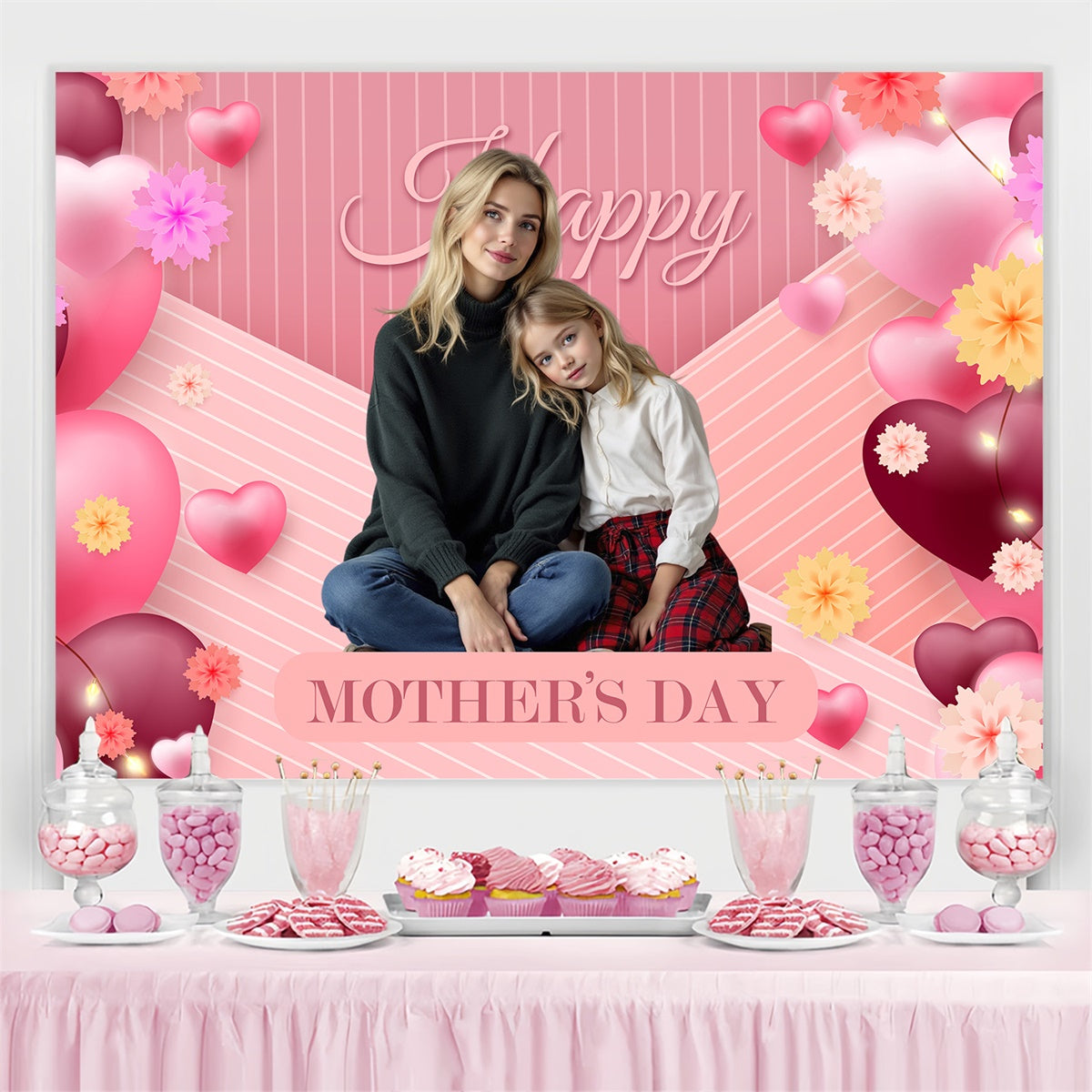 Mothers Day Backdrop Heart Balloon Floral Customized Backdrop UK BRP3-165
