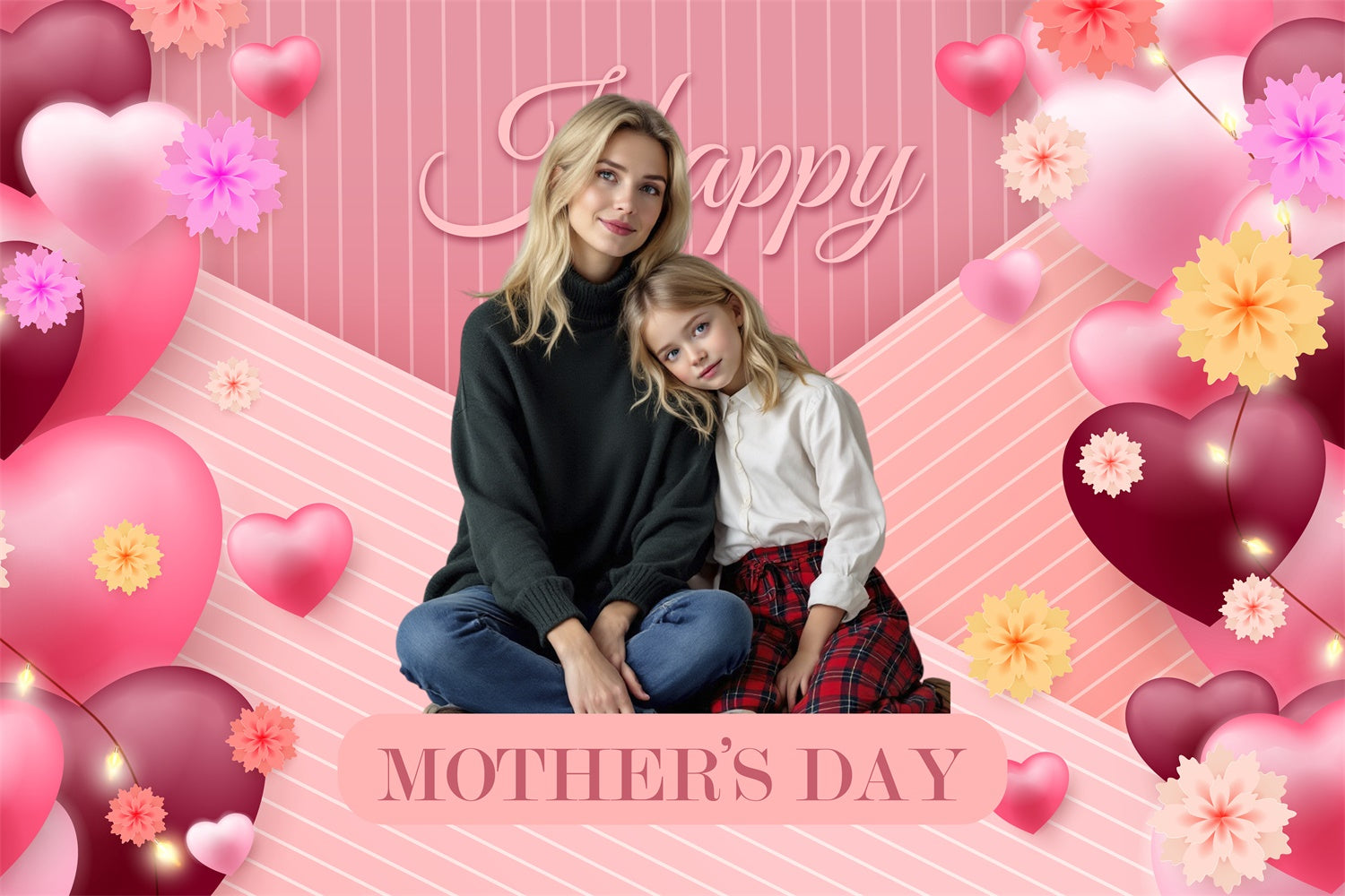 Mothers Day Backdrop Heart Balloon Floral Customized Backdrop UK BRP3-165