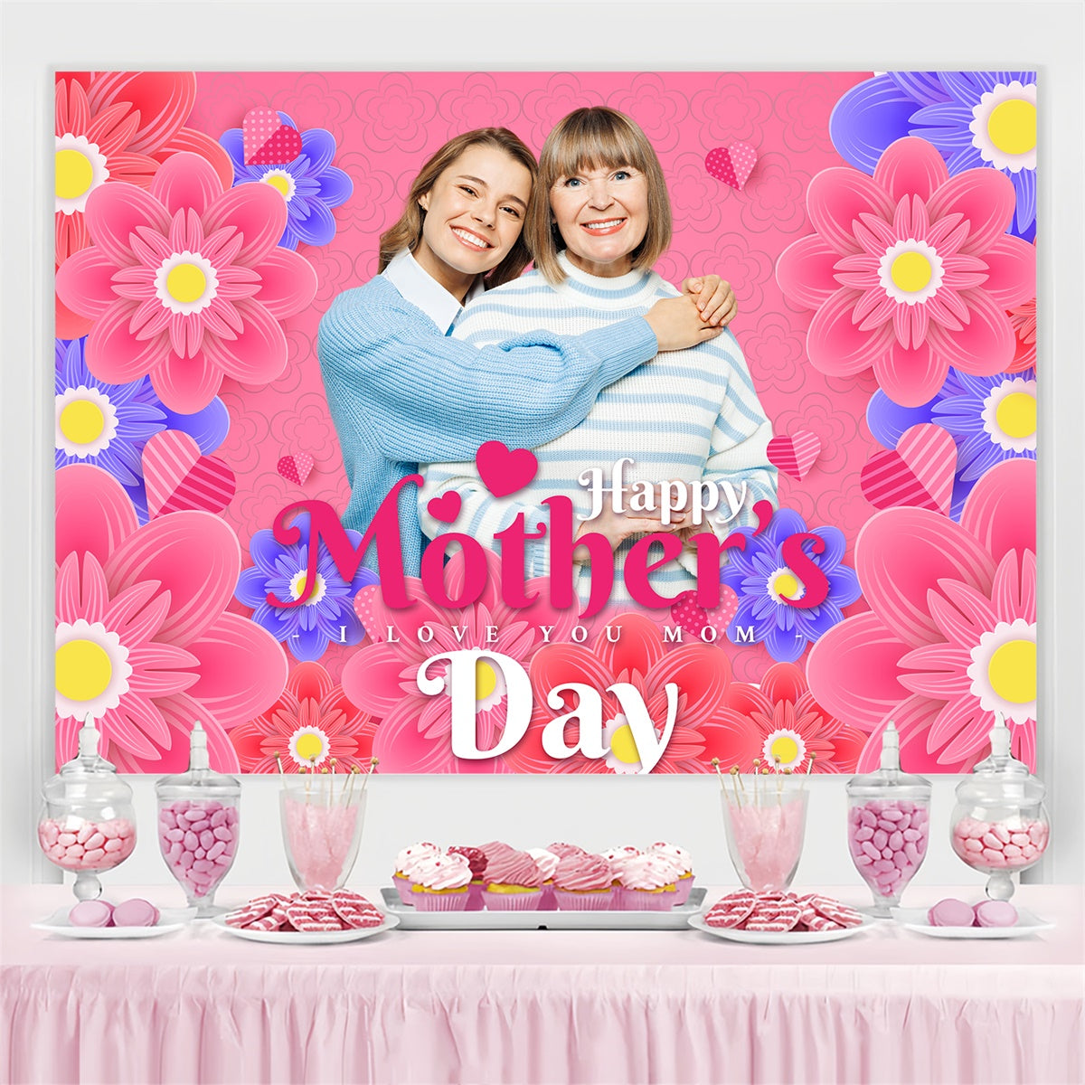 Mothers Day Photo Backdrop Vibrant Floral Happy Custom Backdrop UK BRP3-166