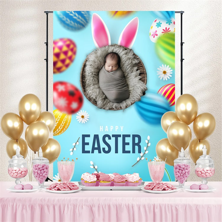 Easter Photo Backdrop Floral Bunny Egg Customized Backdrop UK BRP3-174