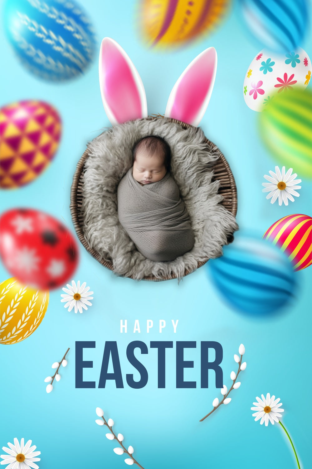 Easter Photo Backdrop Floral Bunny Egg Customized Backdrop UK BRP3-174