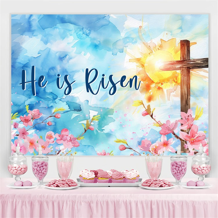 Christian Easter Backdrop Watercolor Cross Floral Personalised Backdrop UK BRP3-183