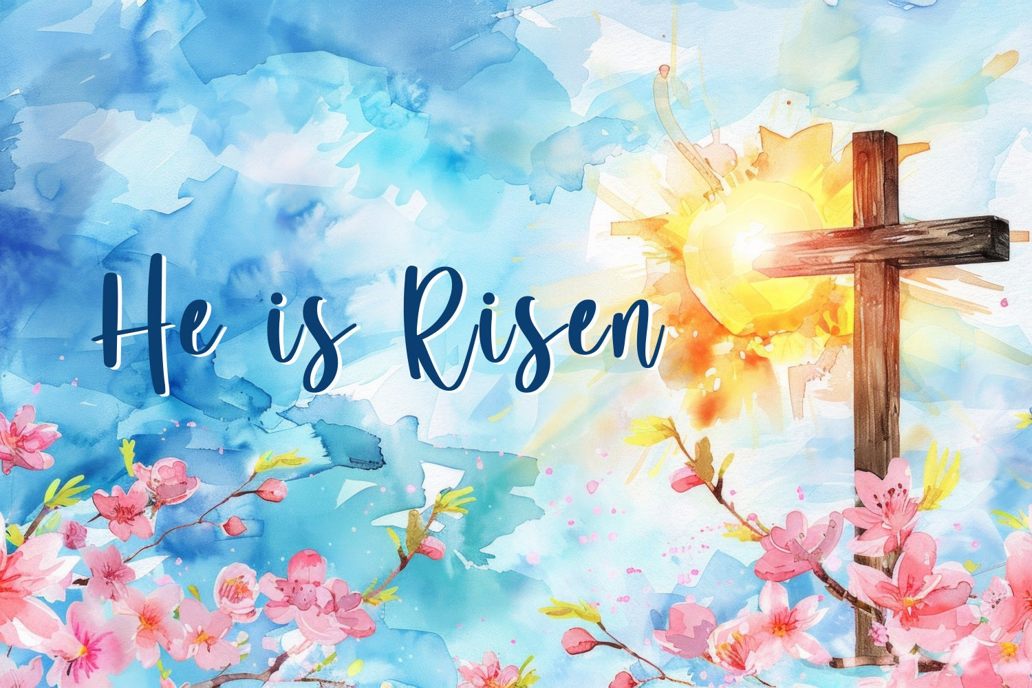 Christian Easter Backdrop Watercolor Cross Floral Personalised Backdrop UK BRP3-183