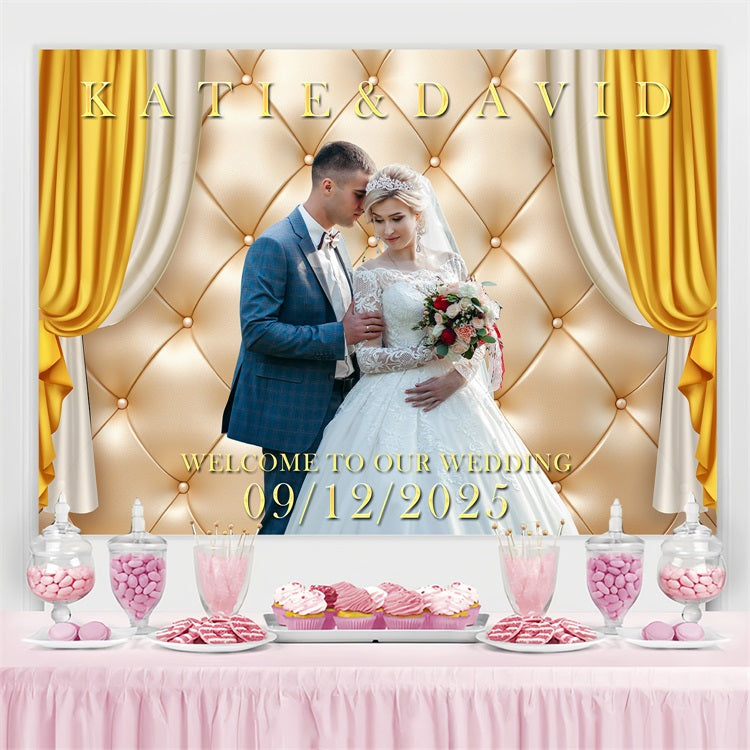 Wedding Photo Backdrop Golden Curtain Celebration Personalised Backdrop UK BRP3-191