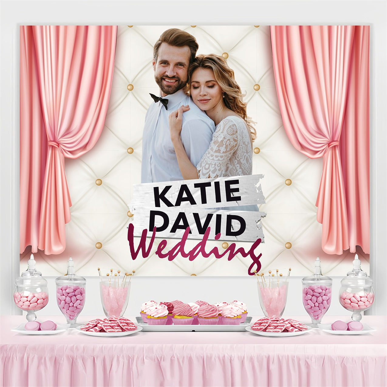 Wedding Photo Backdrops Pink Curtain Love Personalized Backdrop UK BRP3-192