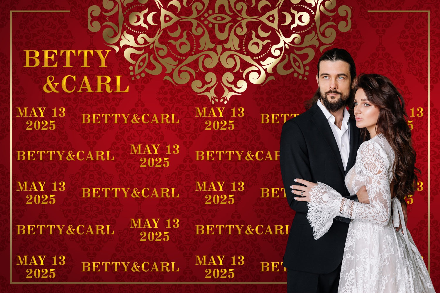 Wedding Backdrop Royal Red Step Repeat Personalized Backdrop UK BRP3-200