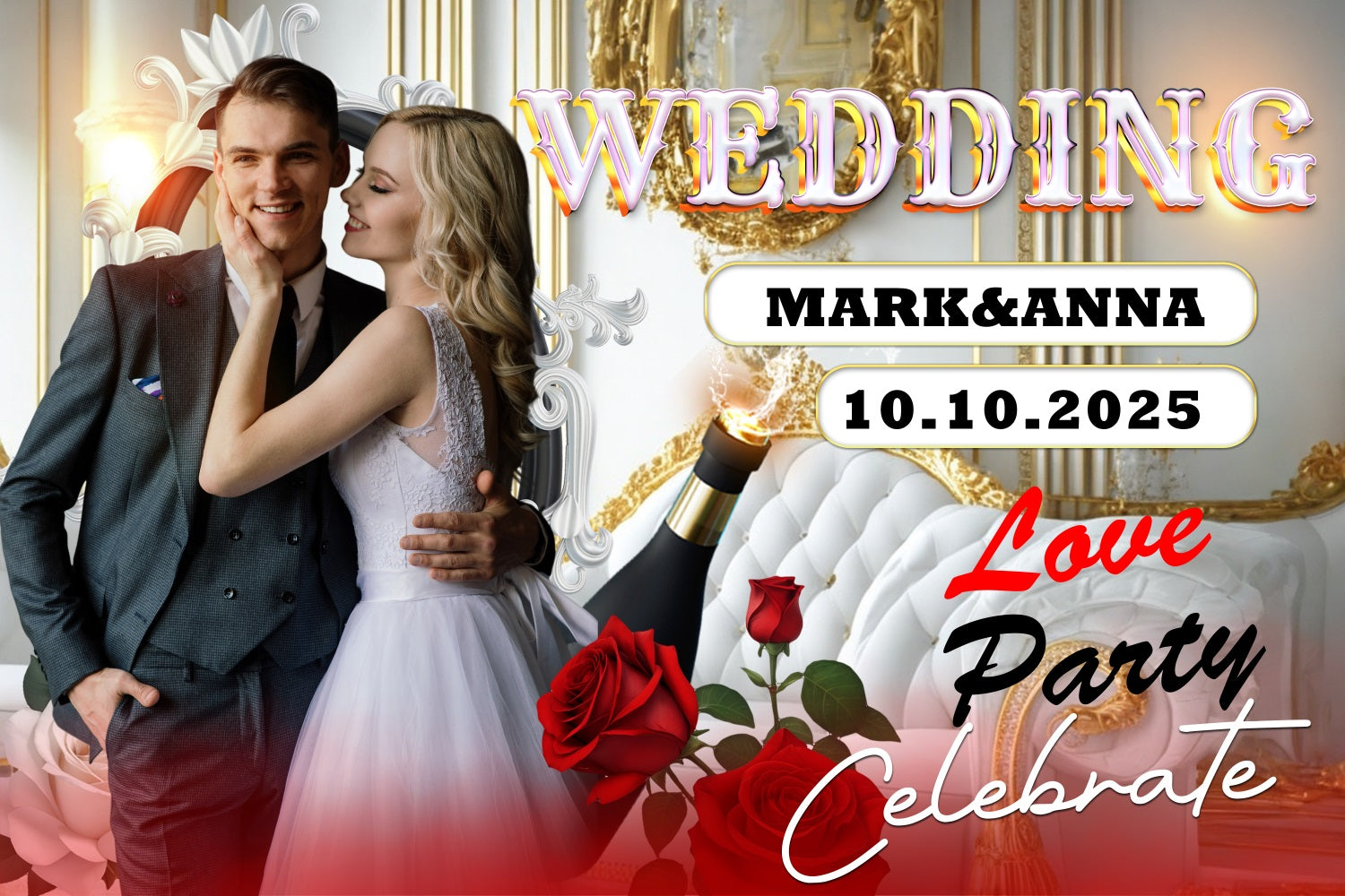 Backdrop Wedding Sofa Champagne Love Customized Backdrop UK BRP3-221