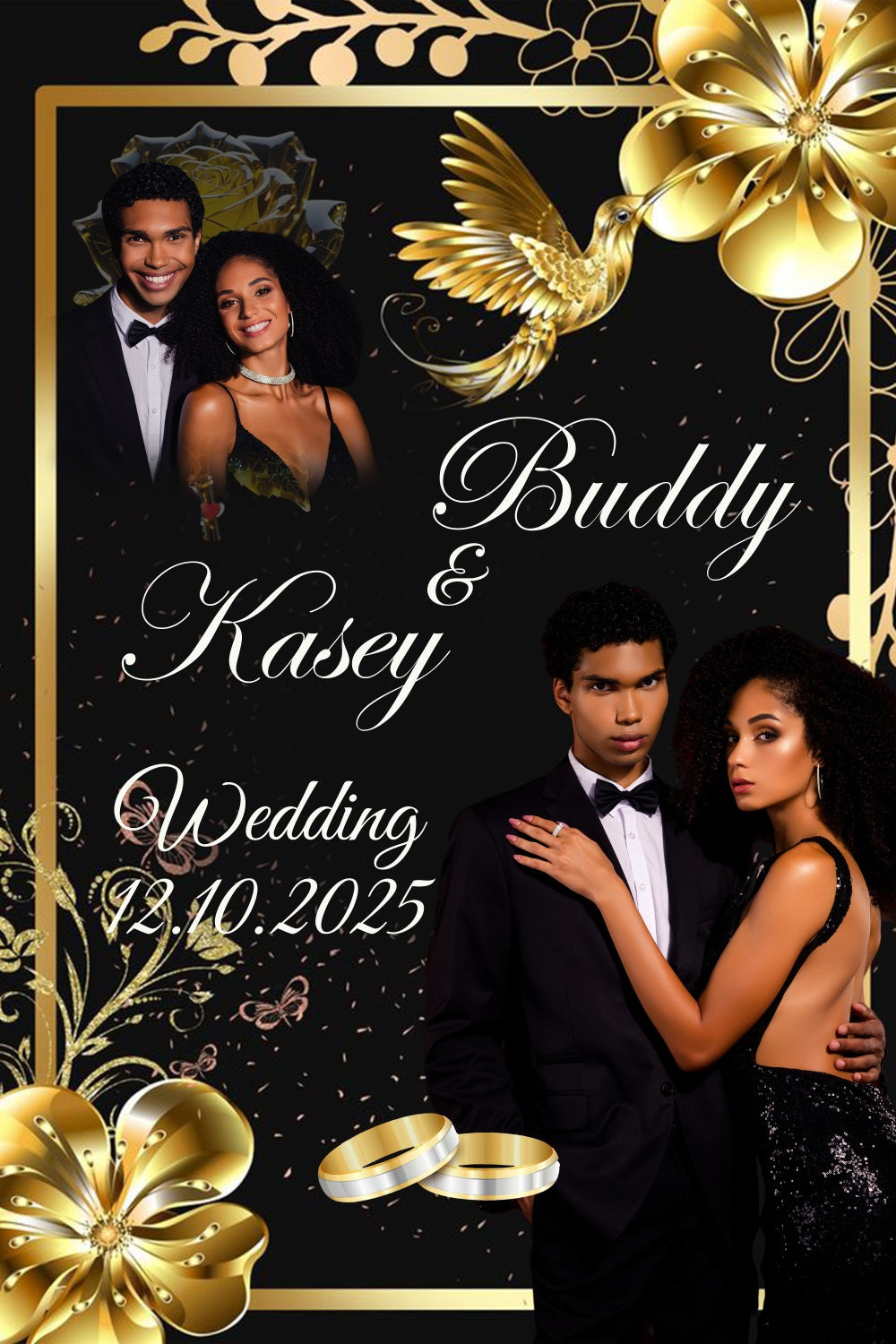 Floral Wedding Backdrop Golden Bird Floral Personalised Backdrop UK BRP3-222