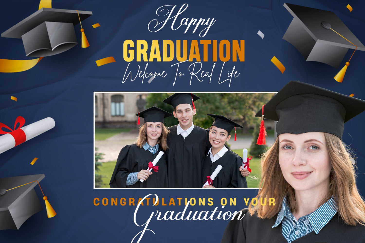 Blue Graduation Backdrop Black Graduation Cap Personalised Party Graduation Backdrop UK BRP3-234