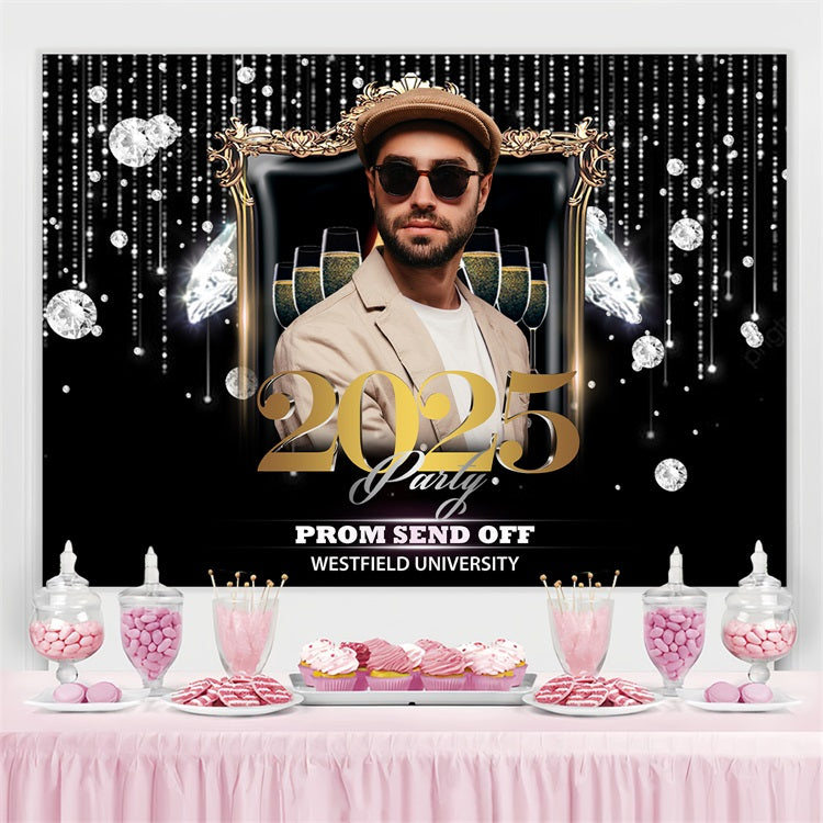 Graduation Photo Backdrop Ideas Diamond Champagne 2025 Personalised Party Graduation Backdrop UK BRP3-238