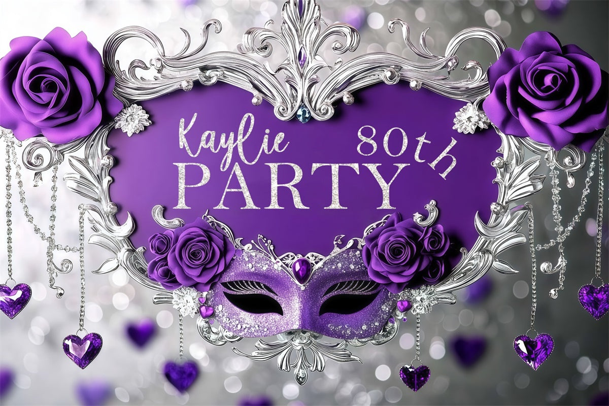 Customized Backdrop For Birthday Purple Mask Roses Glitter Backdrop UK BRP3-245