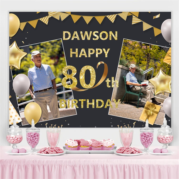 Custom Made Birthday Backdrops Golden Balloon Banner 80th Backdrop UK BRP3-249